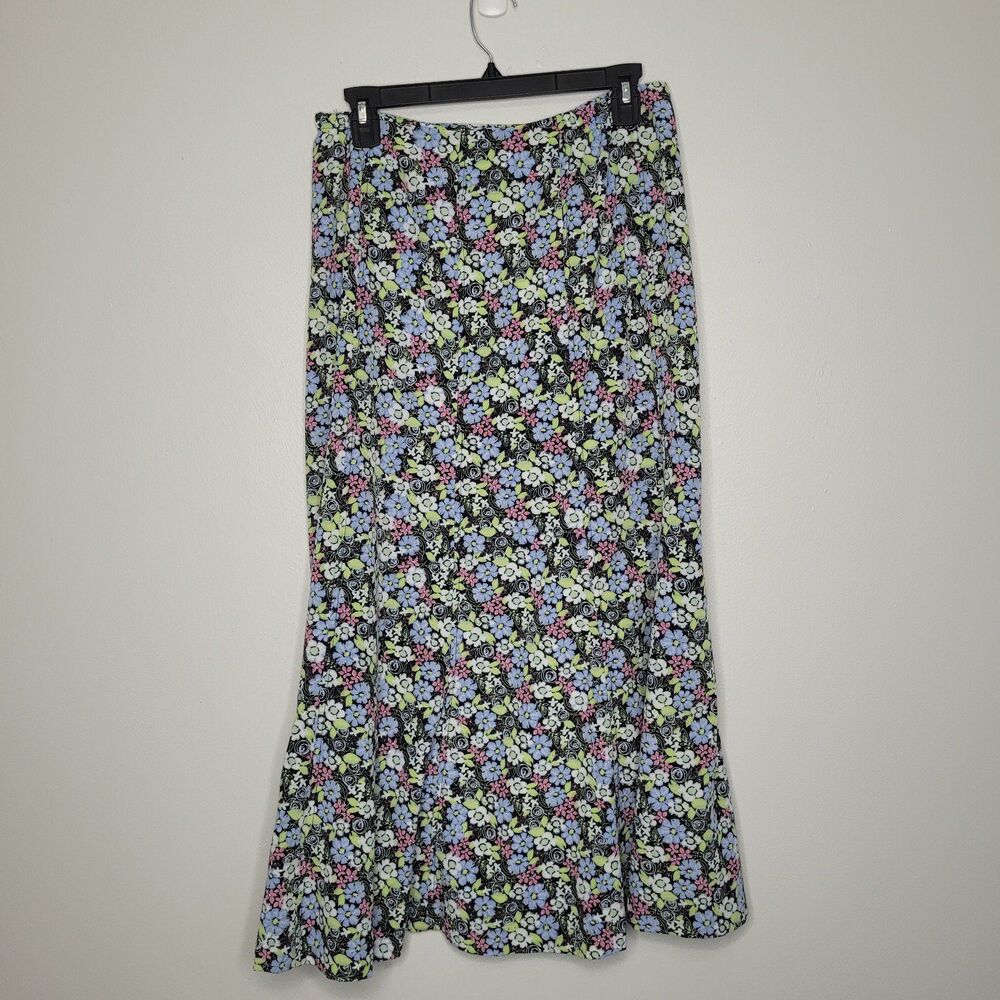 Vintage y2k bright ditsy floral trumpet style midi hippie cute skirt size 6 - Picture 2 of 6